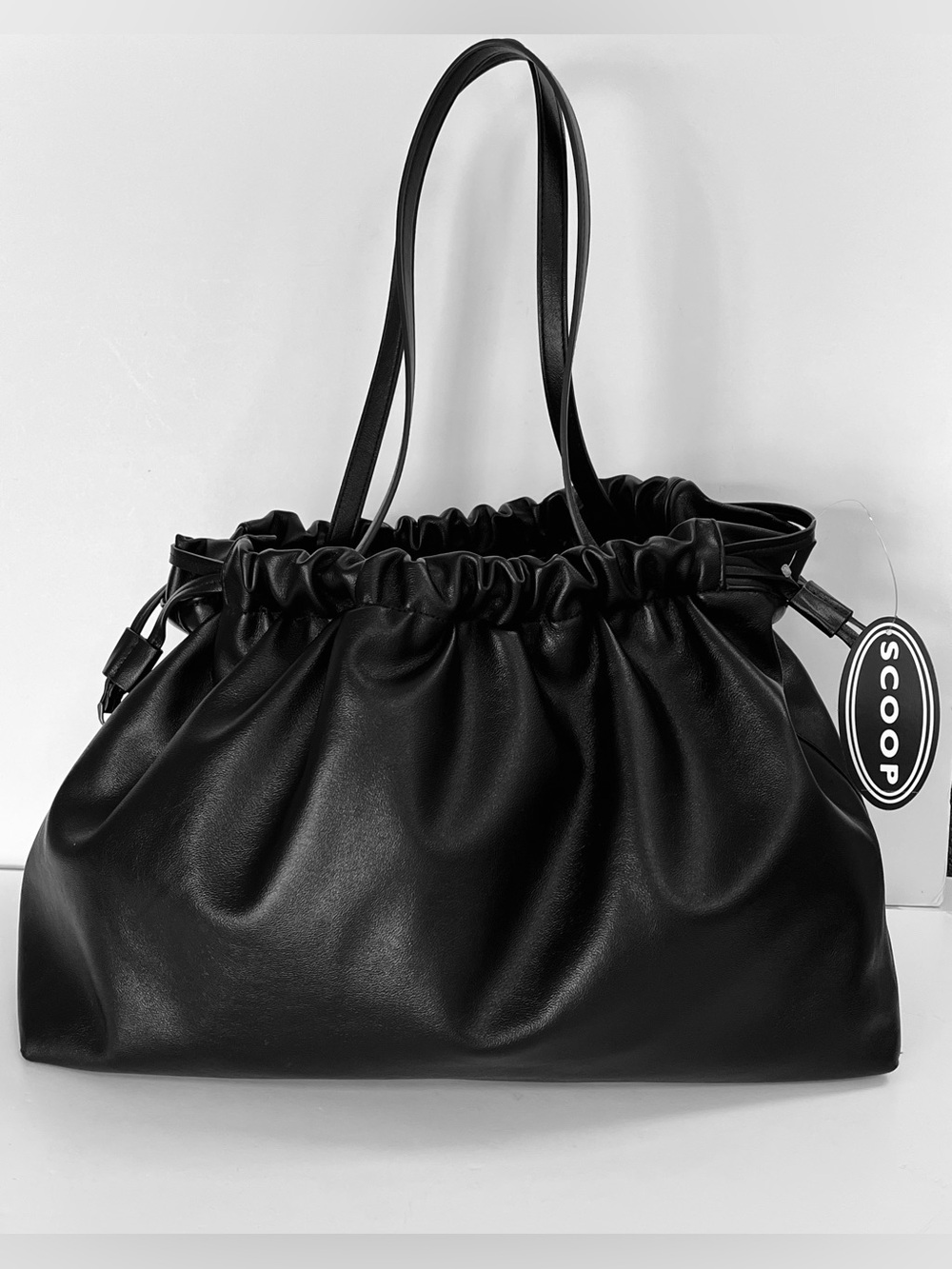 Scoop Black Cinch Drawstring Black Large Shoulder Bag NWT